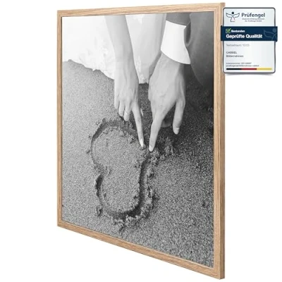 Abbildung von CABBEL 1x Bilderrahmen 60x60 cm Eiche Rahmen 1 Pack Dokumentenrahmen, Collage, Poster MDF Holz Posterrahmen Acrylglas Picture Frame, Puzzlerahmen, Bilder, Fotorahmen zum Aufhängen