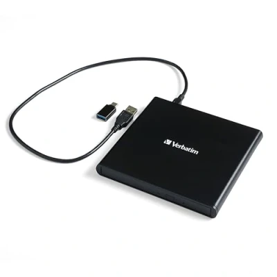 Abbildung von Verbatim External Slimline CD/DVD Writer, USB 2.0, moblies Laufwerk, Nero Burn &amp; Archive Software inklusive, Externer DVD Brenner, Externes CD kompaktes Design, schwarz