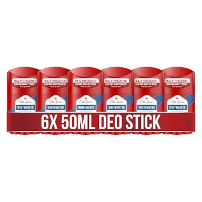 Abbildung von Old Spice Whitewater Deo Stick für Männer, 6x50ml, 48H Frische, langanhaltender Duft in Parfümqualität, 0% Aluminiumsalze, keine Flecken auf Schwarz &amp; Weiss, hergestellt aus 50% recyceltem Plastik