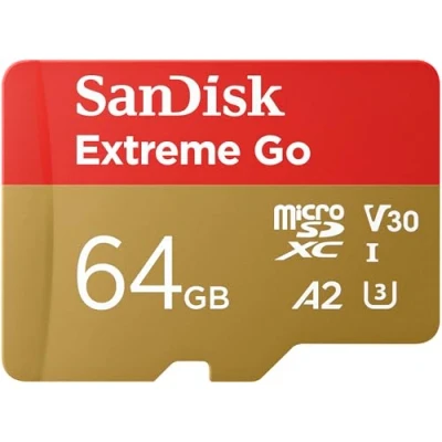 Abbildung von SanDisk 64GB Extreme Go Micro SDXC Karte (Für Android Smartphones und Tablets, Action Cams, Drones, UHS I, bis zu 200 MB/s 5K, 4K UHD, Rescue Pro Deluxe, V30, Class 10, U3) Für Amazon