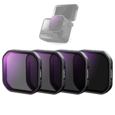 Abbildung von NEEWER 4er Pack ND/PL Filter Set, Kompatibel mit Insta360 Ace Pro 2, ND8/PL + ND16/PL ND32/PL ND64/PL Graufilter Polarisationsfilter Kit, Snap On Action Kamera Zubehör, FL91