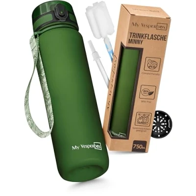Abbildung von My Vesperbox Minny Kinder Trinkflasche 750ml Auslaufsicher &amp; BPA frei inkl. Ersatzdichtung, Reinigungsbürste, Fruchtsieb optionalem Strohhalm Ideal für Schule, Kindergarten Sport