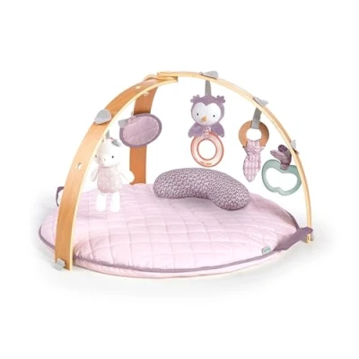 Abbildung von Ingenuity 12421 Cozy Spot Calla Wendedecke mit Spielbogen aus Holz, abnehmbaren Spielzeugen, Stützkissen, extra weich und maschinenwaschbar, Rosa