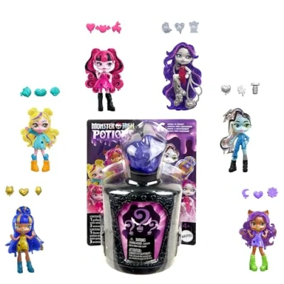 Abbildung von Monster High Zaubertränke Minipuppen und Accessoires, ca. 7 cm große Überraschungsfiguren in Display Flasche mit Water Reveal Talismane (Charaktere können abweichen), HYB10