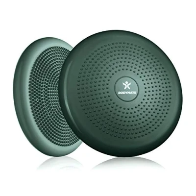 Abbildung von BODYMATE Ballsitzkissen inkl. Pumpe Midnight Green 34cm Durchmesser Balance Kissen, Luftkissen, Pad, Noppenkissen Core , Fitness Reha Koordinations und Rückentraining