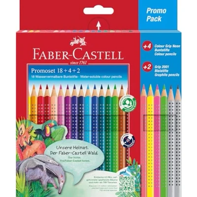 Abbildung von FABER CASTELL 201540 Buntstifte Set für Kinder und Erwachsene, 24 teilig, dreikant, bruchsicher, inkl. 4 Neonfarben 2 Bleistiften