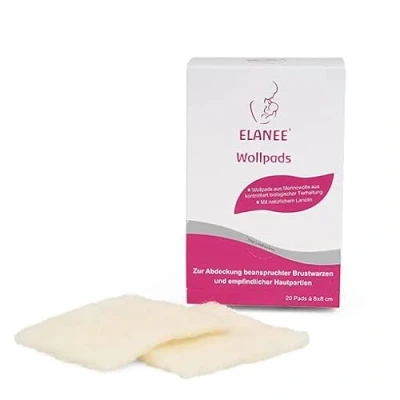 Abbildung von ELANEE Wollpads, für stillende Mütter, zur Abdeckung beanspruchter Brustwarzen und empfindlicher Hautpartien, mit natürlichem Lanolin, gebrauchsfertige Fettwolle, ca. 8 x cm, 20 Stück (224 00)