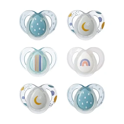 Abbildung von Tommee Tippee Schnuller für die Nacht, symmetrisches kieferorthopädisches Design, BPA freies Silikonbeutel, 6—18 m, Packung mit 6 Schnullern