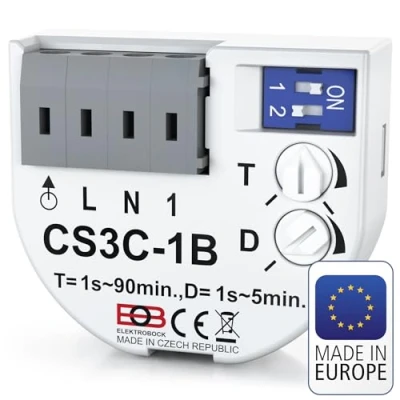 Abbildung von ELEKTROBOCK CS3C 1B Zeitrelais Nachlaufrelais 230 V mit Steckklemmen Verzögerte Einschaltung Für Lüfter &amp; Beleuchtung Unterputz