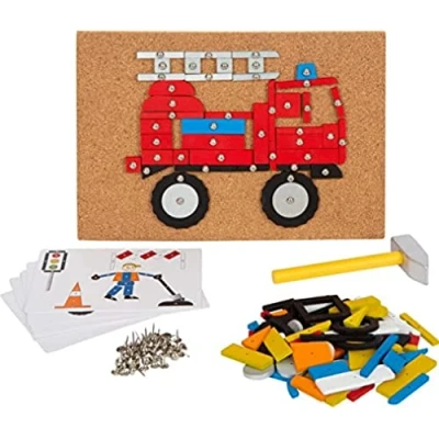 Abbildung von Small Foot Hämmerchenspiel Fahrzeuge der Stadt aus Holz, mit Korkbrett und Hammer für Kinder ab 3 Jahren, 12360, S