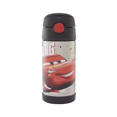 Abbildung von Thermos kids FUNTAINER STRAW BOTTLE Disney 0,35 l, Cars, Thermoflasche Kinder aus Edelstahl mit Trinkhalm, 12 h kalt, spülmaschinenfest, dicht ohne Kohlensäure, Flasche für Kita, Schule