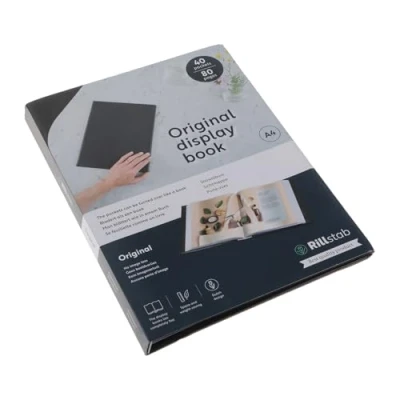 Abbildung von rillstab original A4 Präsentationsmappe für Schule &amp; Projekt Sichtbuch Präsentationsbuch 40 Transparente Hüllen 25 mm Rückenbreite Dokumente Organisieren ohne Lochen Schwarz, 99444