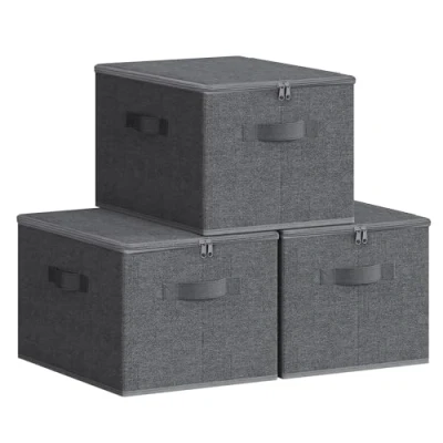 Abbildung von SONGMICS Aufbewahrungsbox mit Deckel, 3er Set, Faltbare Stoffbox Griffen, Aufbewahrung für Kleidung, 40 x 30 25 cm, Vliesstoff, schiefergrau RYZB03G