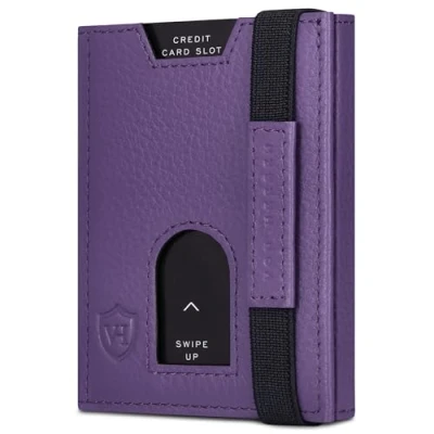 Abbildung von VON HEESEN Slim Wallet mit Münzfach &amp; RFID Schutz Leder Geldbeutel Mini Geldbörse für Herren und Damen Kartenetui Echtleder Karten Portemonnaie klein Kreditkartenetui Violet