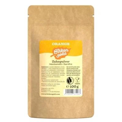 Abbildung von Birkengold Zahnpulver Orange Nachfüllbeutel 100 G Schützt Den Zahnschmelz 100% Natürliche Zutaten Keine Schaumbildner Und Konservierungsstoffe Naturkosmetik Vegan