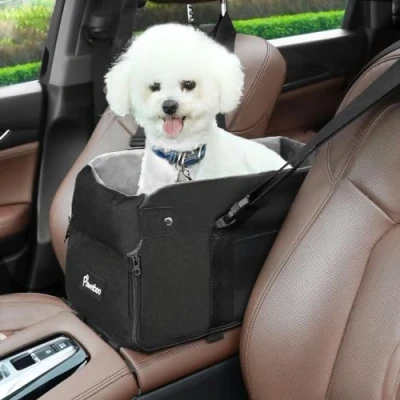 Abbildung von Pawaboo Mittelkonsole Hundeautositz, Autositz für kleine Hunde mit Doppelt Befestigung &amp; Sicherheitsleine, Tragbar Bequem Welpen Bett Hundesitz Auto, Reise Haustiere unter 15 LBS