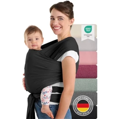 Abbildung von Laleni Tragetuch Baby neugeboren bis 15 kg aus weicher Baumwolle Babytrage Neugeborene ab Geburt OEKO TEX zertifiziertes Kleinkind Wickeltuch mit 5,10 m Länge Trage in Schwarz