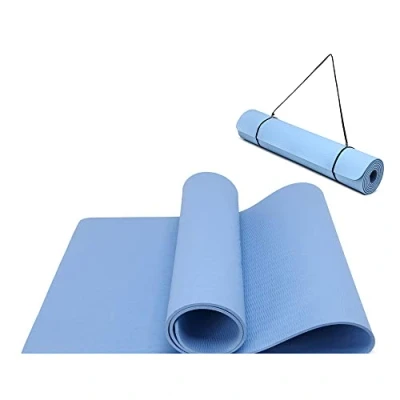 Abbildung von Yogamatte rutschfest und umweltfreundliche TPE Sportmatte mit Tragegurt Gymnastikmatte für Pilates, Workout Fitnessmatte 183 x 61 0.6 cm (Blau)