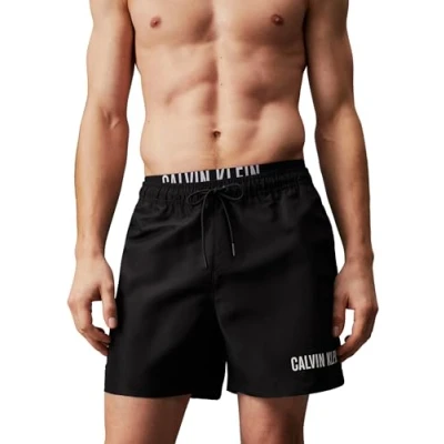Abbildung von Calvin Klein Herren Badehose Medium Double Wb Lang, Schwarz (Pvh Black), S