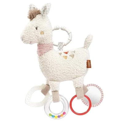 Abbildung von Fehn Activity Spielzeug Lama Motorikspielzeug mit Befestigungsring Baby Spieltier Greif Elementen Babyspielzeug zum Greifen &amp; Entdecken Kuscheltier für Babys Kleinkinder ab 0+ Monaten