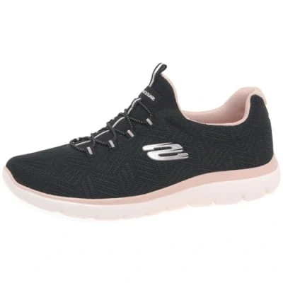 Abbildung von Skechers Damen Summits Artistry Chic Sneaker, Schwarzes Netzgewebe, Hellrosa Besatz, 37.5 EU