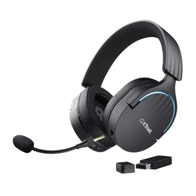 Abbildung von Trust Gaming GXT 491 Fayzo Headset Bluetooth + 2.4 GHz, 7.1 Surround Sound, 22H Akkulaufzeit, 85% Recyclingkunststoff RGB Over Ear Kopfhörer Kabellos PC PS5 PS4 Switch, Schwarz