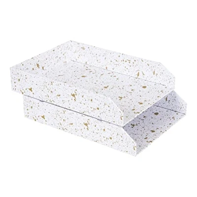 Abbildung von Bigso Box of Sweden Hakan 2er Set Briefablage für den Schreibtisch stapelbare Ablagefächer Briefe, Dokumente usw, Ordnungssystem aus Faserplatte mit Papier Gold gesprenkelt, 31 x 23 6 cm