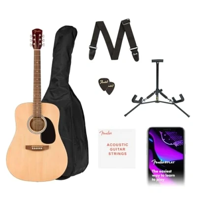 Abbildung von Fender Alternative Series Dreadnought Akustikgitarren Set, Anfängergitarren mit 2 jähriger Garantie, Inklusive Gepolsterte Gigbag, Gitarrenständer, Gitarrengurt und mehr, Natur