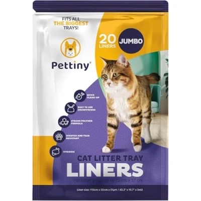Abbildung von Pettiny Jumbo Katzentoilettenbeutel mit Zugbändern 20er Pack Kratzfeste Tüten für Riesige Katzentoilette