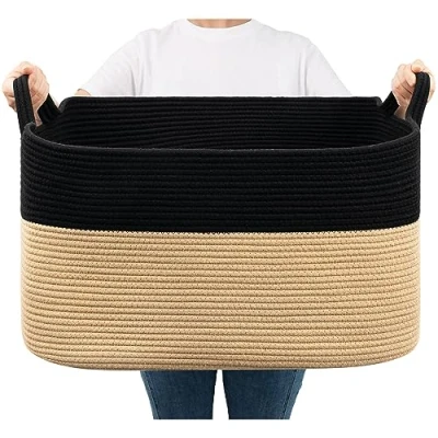 Abbildung von TIMEYARD Wäschekorb, Wäschesammler, Aufbewahrungskorb, Faltbarer Square Laundry Baskets, Wäschekorb Kinderzimmer, Aufbewahrungskorb Kinder für Spielzeug, 65L, Schwarz und Braun