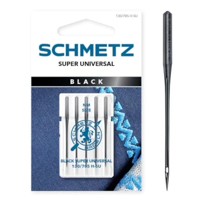 Abbildung von SCHMETZ Nähmaschinennadeln I 5 Black Super Universal Nadeln Nadeldicke 90/14 130/705 H SU Maschinennadel mit besonderer Antihaftbeschichtung