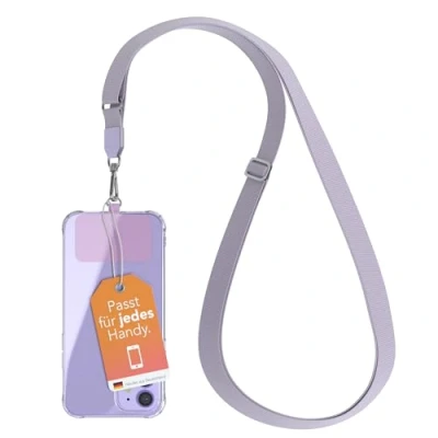 Abbildung von EAZY CASE Universal Handykette zum Umhängen geeignet für alle Smartphones Handyhüllen Kette Lila mit breitem Band Handyband jeder Hülle kombinierbar Smartphonekette in Lavendel