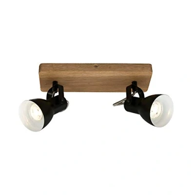Abbildung von BRILONER Deckenlampe Vintage schwenkbar, Holzbasis, GU10 Fassung, max. 35 Watt, Deckenleuchte, Lampe, Wohnzimmerlampe, Schlafzimmerlampe, Küchenlampe, Deckenstrahler, 28x10x13,5 cm, Schwarz Weiß