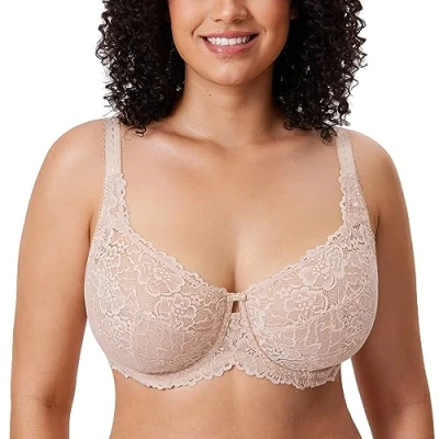 Abbildung von DELIMIRA Damen Minimizer BH Große Größen ohne Polster Vollschalen mit Spitze Beige 75H