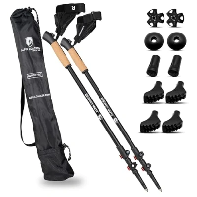 Abbildung von ALPIN LOACKER Nordic Walking Stöcke Damen und Herren I Ergonomische ultraleicht Teleskop Leichte aus Aluminium, rot