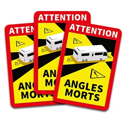 Abbildung von Attention Angles Morts Aufkleber je 25x17cm für Fahrzeuge Pflicht ab 3,5 t in Frankreich Warnung Toter Winkel Sticker selbstklebend uv beständig wetterfest R145 (Wohnmobil, 3 Stück)