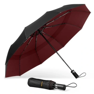 Abbildung von TECKNET Regenschirm Sturmfest für Regen, Automatik Groß Taschenschirm mit 10 Rippen, 104 cm Windsicher Schirm, Faltbar Kompakte Reise Golf Umbrella Herren und Damen