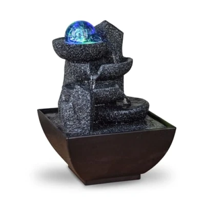 Abbildung von Zen Light SCFR22 C3 Innen geschlossener Kreislauf Tischbrunnen, farbenfrohe LED Licht, 18cm Höhe, Kastanie