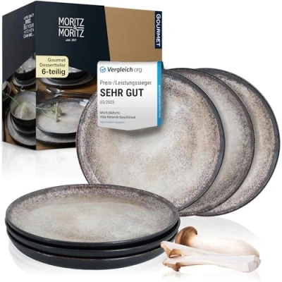 Abbildung von Moritz &amp; VIDA 6er Dessertteller Set Beige Stylische Porzellan Frühstücksteller, Kuchenteller für 6 Personen Spülmaschinen und Mikrowellengeeignet