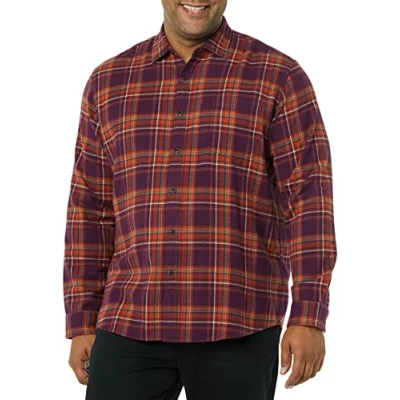 Abbildung von Amazon Essentials Herren Langarmhemd aus Flanell (in Übergröße erhältlich), Pflaume Karomuster, L