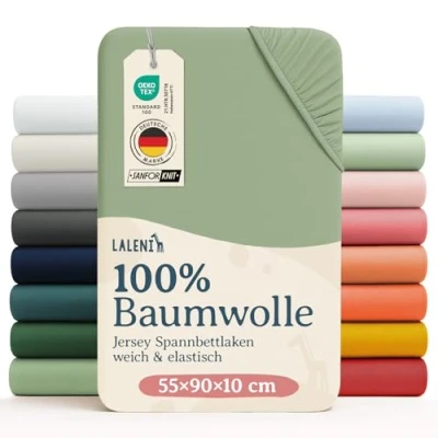 Abbildung von Laleni Jersey Spannbettlaken 55x90cm Beistellbett 2er Set Oeko TEX zertifiziertes Beistellbett/Stubenwagen Bezug 100% Baumwolle Kinderwagen Baby Bettwäsche Grün