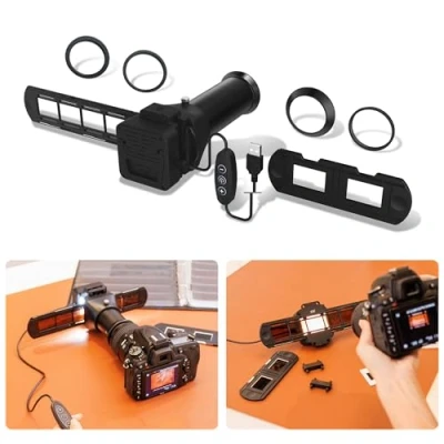 Abbildung von JJC ES 2 Film Digitalisierungsadapter mit 6500 K USB LED Beleuchtungsset, Negativfilm Kopierscanner Konvertieren Sie 35 mm Negative in digitales JPEG
