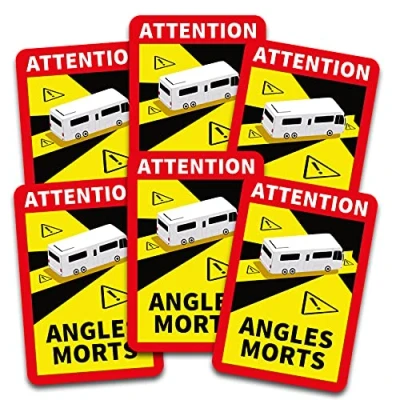 Abbildung von Attention Angles Morts Aufkleber je 25x17cm für Fahrzeuge Pflicht ab 3,5 t in Frankreich Warnung Toter Winkel Sticker selbstklebend uv beständig wetterfest R145 (Wohnmobil, 6 Stück)
