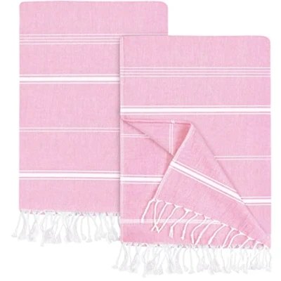 Abbildung von Utopia Towels 2er Pack Hamamtuch Strandtuch Groß 100x180 cm Saunatuch aus 100% Baumwolle saugfähige und leichte türkische Strandtücher Poolhandtücher (Rosa)
