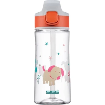 Abbildung von SIGG Tritan Trinkflasche Kinder Miracle Puppy mit Trinkhalm Auslaufsicher Spülmaschinenfest Microwellengeeignet Kratzresistent BPA frei Schule &amp; Sport Orange Hund 0,45L