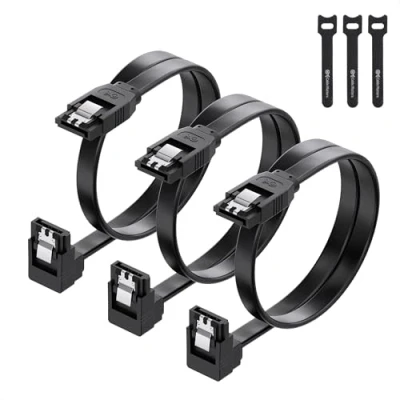 Abbildung von Cable Matters 3er Pack 90 Grad rechter Winkel sata III 45 cm Kabel 6gb/s (Sata 3 Kabel, SSD, cable) in Schwarz