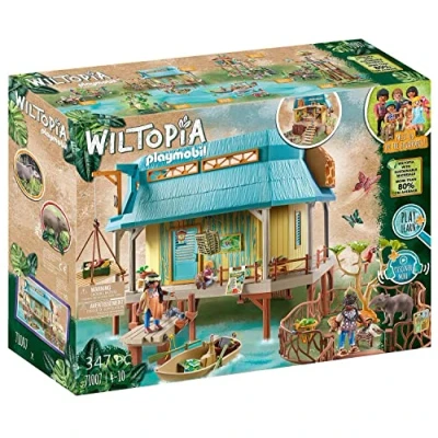 Abbildung von PLAYMOBIL Wiltopia 71007 Tierpflegestation mit Halterungen zum befestigen von Booten und schwimmfähigem Ruderboot, Empfohlen ab 4 Jahren