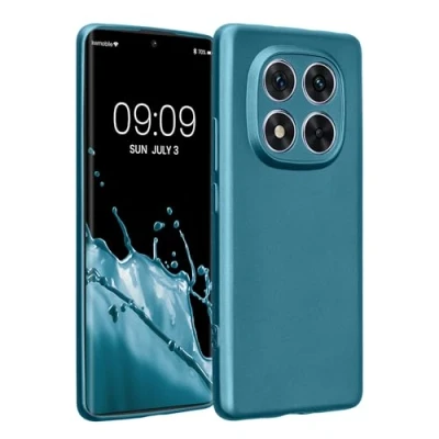 Abbildung von kwmobile Handyhülle kompatibel mit Xiaomi Redmi Note 14 Pro 5G / Poco X7 Hülle weiche Silikon Case metallisch schimmernd in Metallic Karibikblau