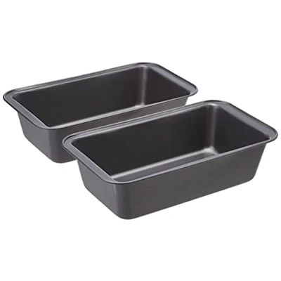 Abbildung von Amazon Basics Rechteckig Brotbackform, 2er Pack, antihaftbeschichtet, Karbonstahl, Grau, 27x15x7 cm