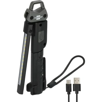 Abbildung von Brennenstuhl Akku LED Handllampe HL 400 AC/LED Werkstattlampe mit integriertem (400lm, 3 individuell schaltbare Lichtquellen, zusammenklappbar, Leuchtdauer max. 6h, inkl. USB C Ladekabel)